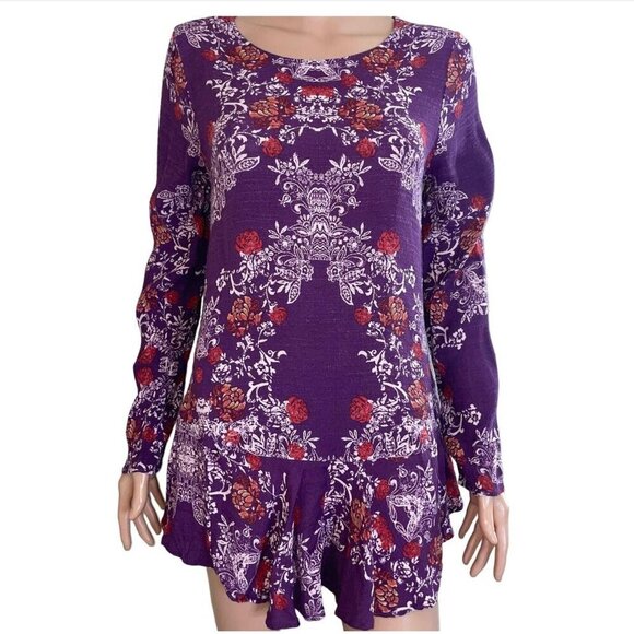 Free People Floral Peplum Ruffled Open Back Mini Dress SMOOTH TALKER FLORAL - Picture 10 of 11